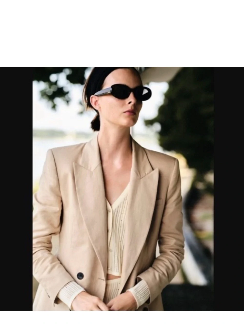 Zara Double-Breasted linen blend Tan Blazer Jacket - Picture 5 of 7